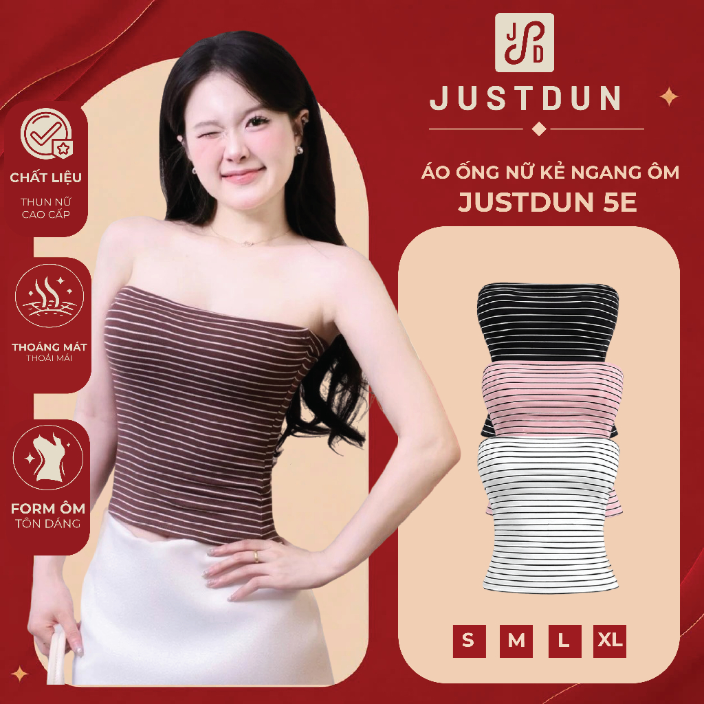 [รายการประเภทที่ 1] JUSTDUN 5E เสื้อกล้ามผู้หญิง - ลายทางแนวนอน เสื้อเกาะอกเข้ารูป ผ้าฝ้ายเรียบ ยืดหยุ่น นุ่ม