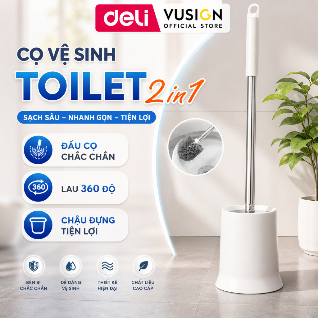 แปรงขัดห้องน้ํา Deli Vusign - แปรงขัดห้องน้ําพร้อมกระเป๋าถือและตะขอแขวน