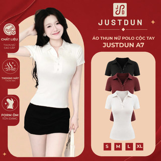 Áo Thun Nữ Polo Cộc Tay JUSTDUN A7 - Cổ Đức, Khuy Cúc, Ôm Body, Cotton Mịn, Thoáng mát, Co Giãn