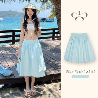 AREUM Chân váy lửng PASTEL BLUE skirt vải cotton phối nút mùa hè