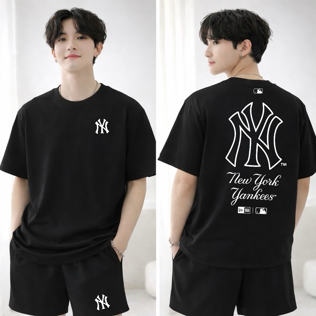NY Unisex Oversize Loose Clothing Set เสื้อยืดกางเกงขาสั้น Streetwear Local Brand Men and Women -ny 