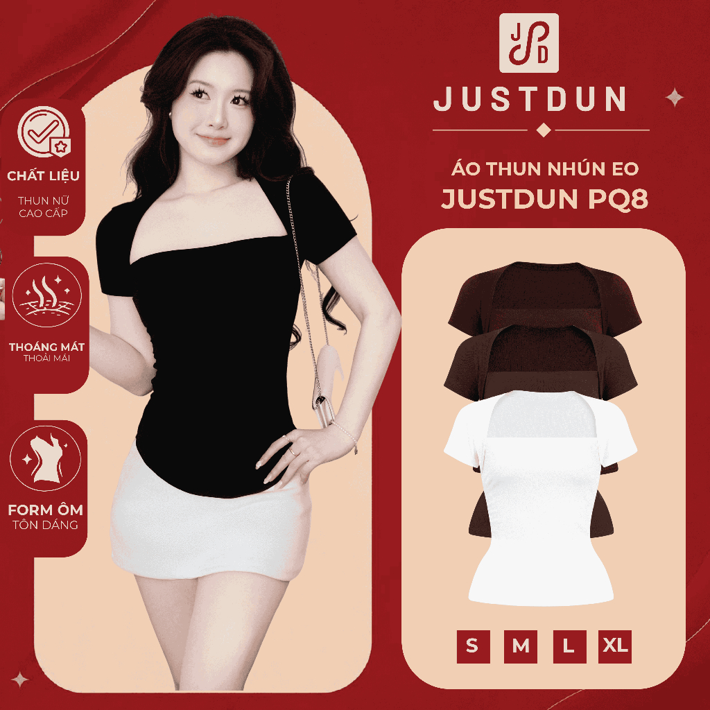JUSTDUN PQ8 เสื้อยืดบอดี้คอนแขนสั้นผ้าฝ้ายเรียบ