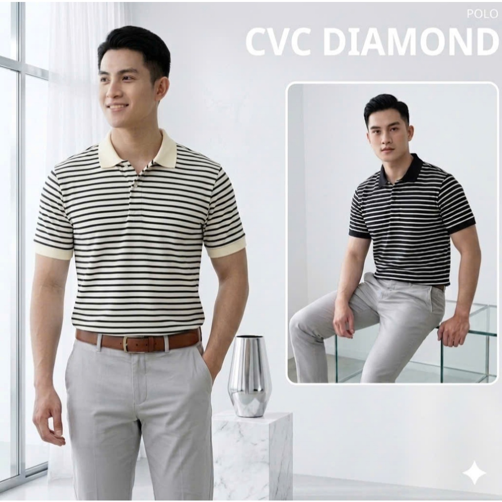 [AD04]TTMAXX เสื้อโปโลผู้ชาย ทอลายทางจระเข้ แขนเสื้อคอปก ทอ Effect