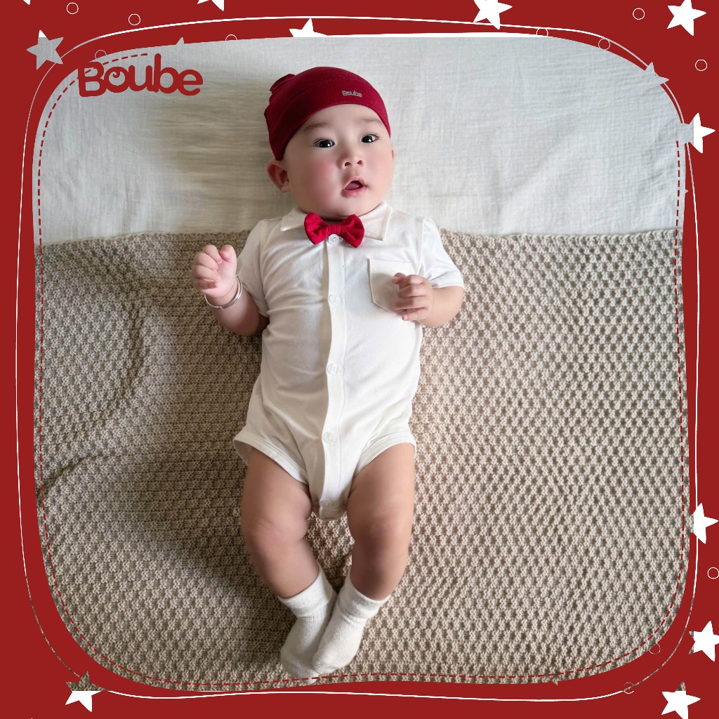 ชุดบอดี้สูทคอปกเชิ้ตสีขาวน่ารักสําหรับเด็กทารก โบube ผ้าคอตตอน ขนาด 0-12 เดือน