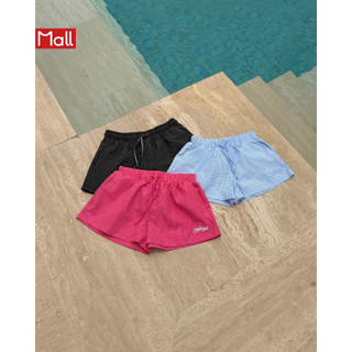 Calem.Club - Quần short nữ Soft Glow chất vải kate họa tiết caro chữ thêu style năng động đi biển