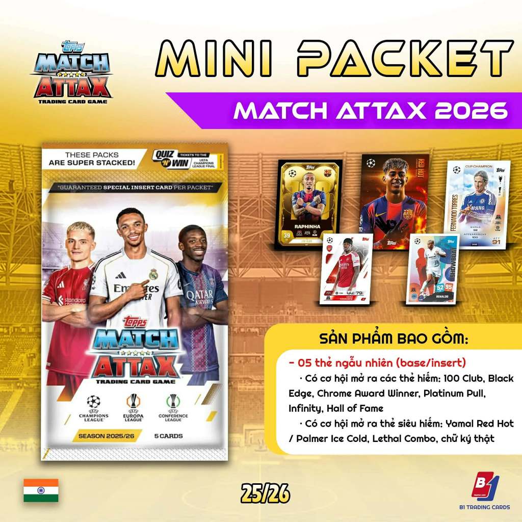 Mini Packet (5 ใบ) - Topps Match Attax 2026 - Champion League, การ์ดนักฟุตบอล Europa League