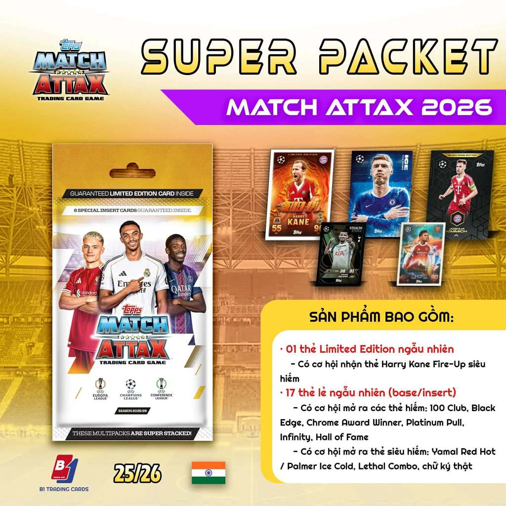 ซุปเปอร์แพ็คเก็ต (18ใบ) - Topps Match Attax 2026 - Champion League, การ์ดนักฟุตบอล Europa League
