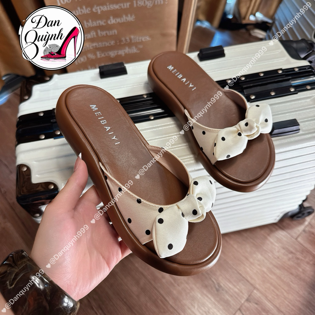 @danquynhshop999 [Baby Form Thin สวมใส่ถูกต้อง เท้าอวบ]รองเท้าแตะขนมปังสําหรับผู้หญิง พื้น 3 ซม. สาย