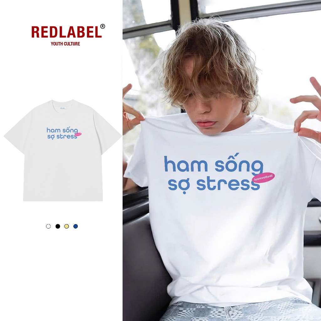 Happy Nonsense เสื้อยืด HAM LIVE FEAR STRESS Cotton 100% Oversize REDLABEL ผู้ชายผู้หญิง TS82