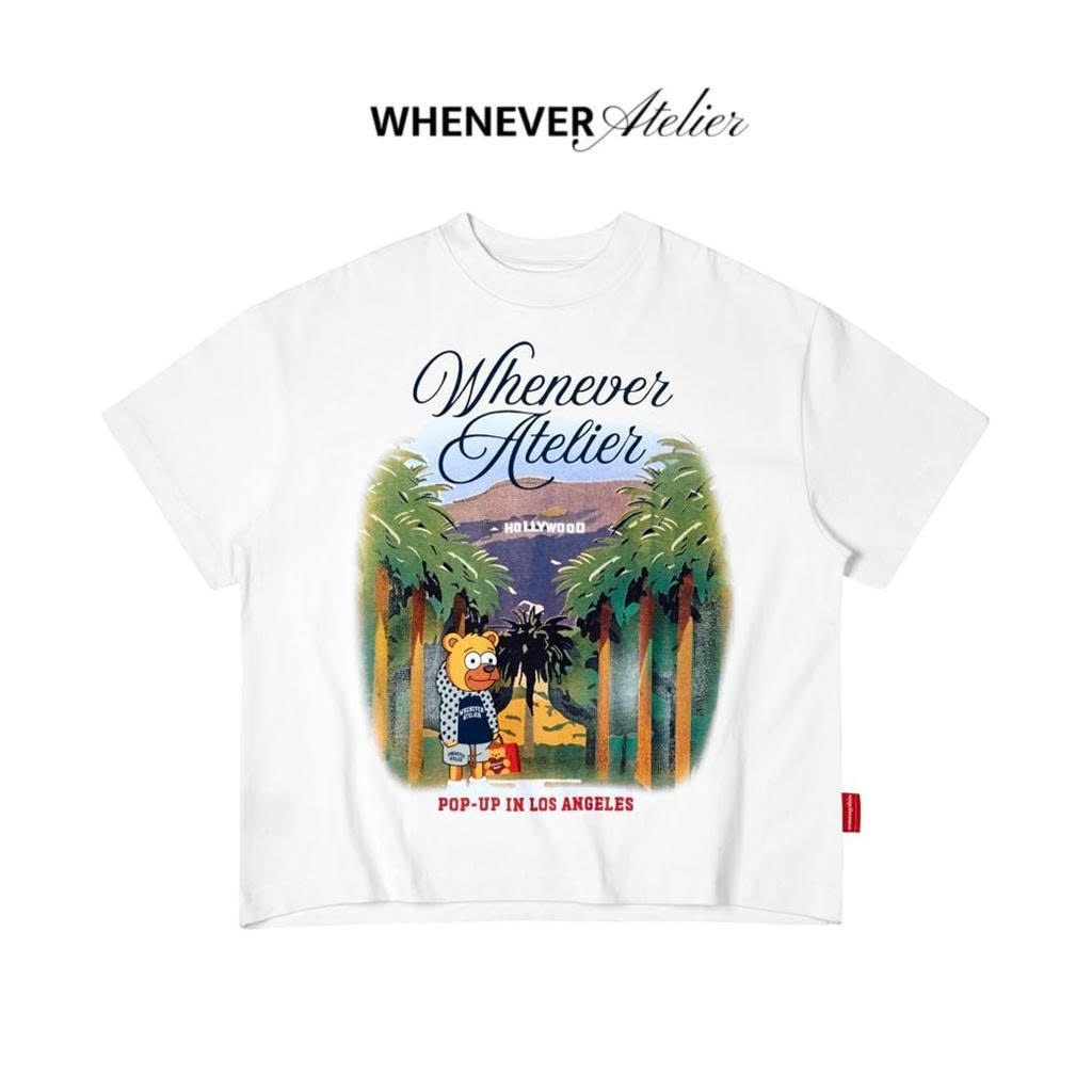 Whenever Pop Up LA Form Boxy เสื้อยืด 100% Cotton Summer hollywood Whenever Atelier แบรนด์ท้องถิ่น A