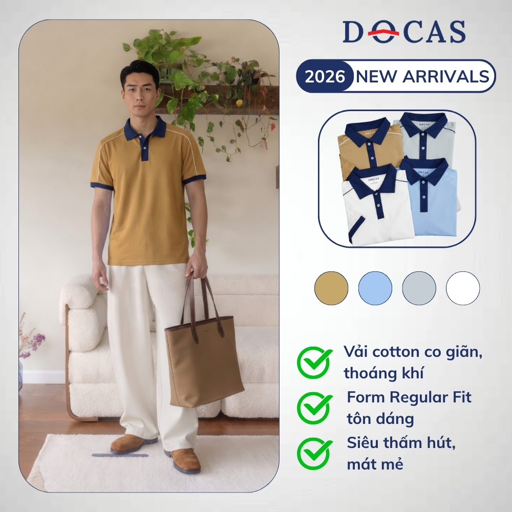 เสื้อโปโลไหล่ผู้ชาย DOCAS ลาย Imprinted ผ้าคอตตอน CMC Regular Fit PL06