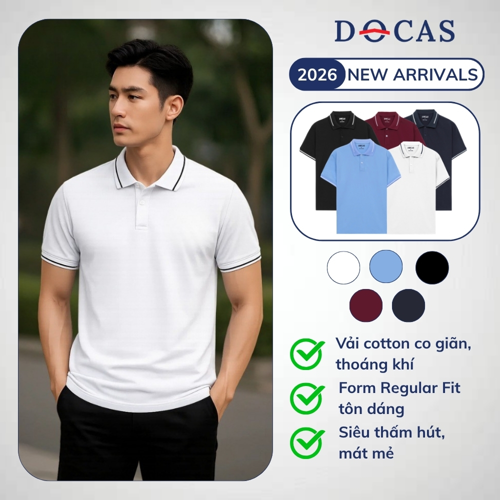 DOCAS Regular Fit Cotton เสื้อโปโลผู้ชายคุณภาพสูงเสื้อโปโลผู้ชาย CMC C-012 ผ้าฝ้ายคอปก