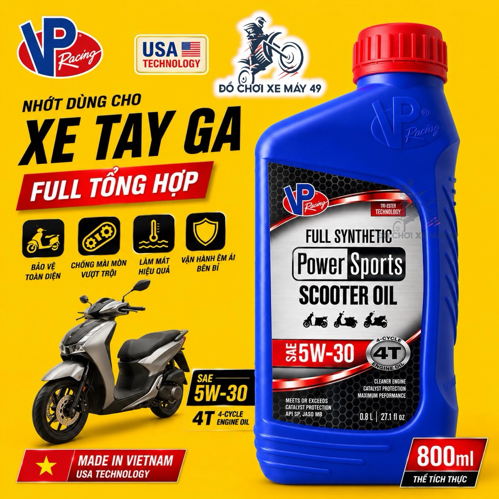 VP RACING Scooter Lubricant (ฟูลทั่วไป) 5W30 Powersports Scooter 4T Ester Tech 800ml >>>