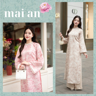 Áo dài Minh Châu, áo dài cách tân dáng suông gấm in loang cổ đính kết thủ công cao cấp thanh lịch, mẫu mới nhất 2025