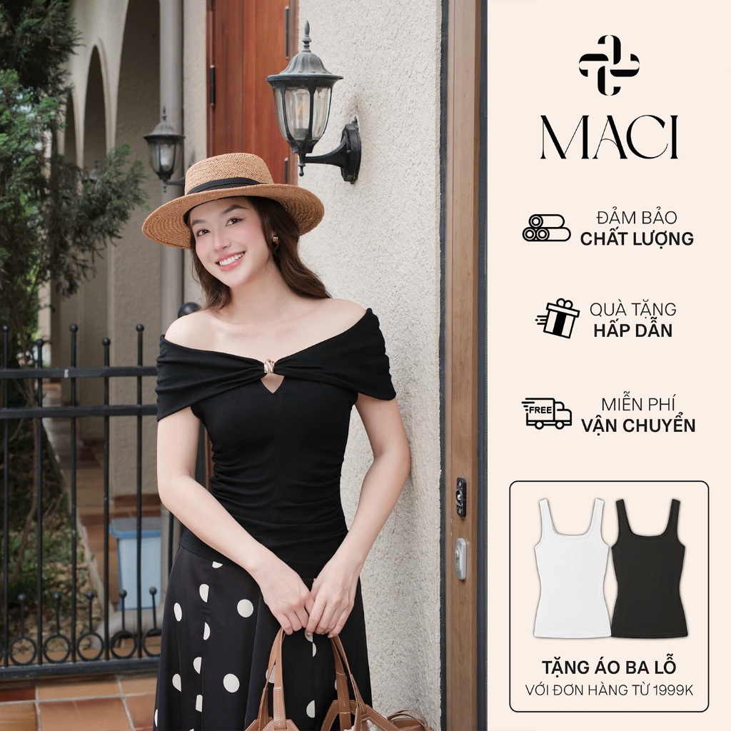 เสื้อยืดซิปปิดไหล่แต่งกระดุมสามารถสวมใส่ 2 รูปแบบ MACI MCATDE0321 แฟชั่นผู้หญิง