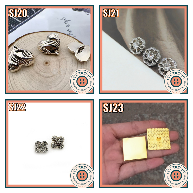 ปุ่ม Combo 10c ใหม่ล่าสุด SJ20, SJ21, SJ22, SJ23 ปุ่มแฟชั่นโลหะคุณภาพสูง, ปุ่มเสื้อกั๊กผู้หญิง