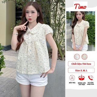 Áo babydoll nữ, áo sơ mi nữ cổ sen phối viền ren hoa nhí, vải đũi thô siêu mát, siêu tôn dáng AOT122