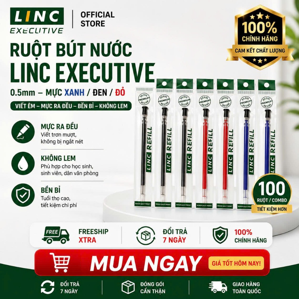 Combo 100 LINC EXECUITIVE 0.5mm Water Pen Refills - สามารถใช้แทนปากกา Linc ทุกประเภท