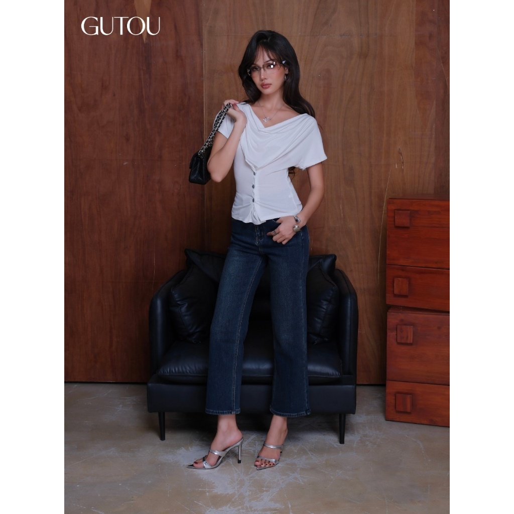 [ GUTOU ] กางเกงยีนส์ขากระบอกเบสิคชิค (95ซม.) G246