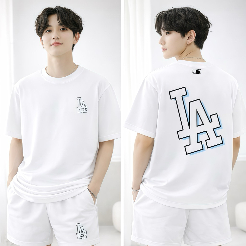LA Unisex Oversize Loose Clothing Set, เสื้อยืดและกางเกงขาสั้นชุด Streetwear Local Brand Men and Wom