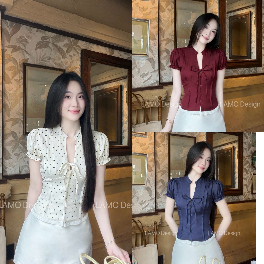 เสื้อเชิ้ตผู้หญิง Hottrend คอปกผูกโบว์อ่อนเยาว์ LAMO - B1574