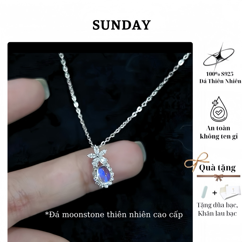 S925 Silver Natural Moonstone Necklace-Sunday.silver