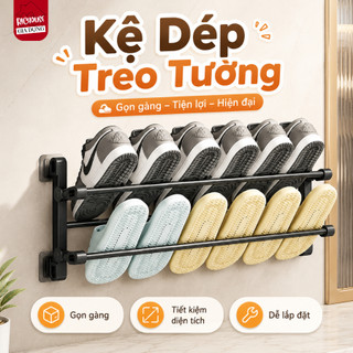 Kệ Treo Dép Gắn Tường Đa Năng, Giá Treo Khăn Thép Không Gỉ, Có Thể Gấp Lại, Kệ Để Giày 4 Ngăn