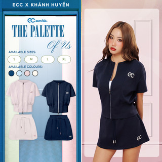 Set chân váy ECOCHIC B237 Áo Cổ Tròn Khóa Kim Loại Chân Váy Ngắn Logo Thêu Cao Cấp Mềm Mịn