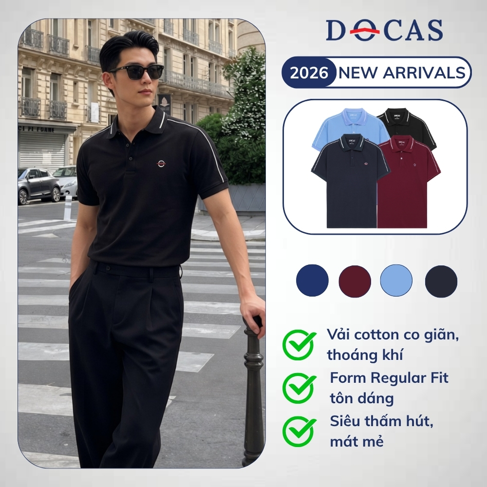 ป. ป. ป217023 DOCAS เสื้อโปโลผู้ชาย CMC Cotton คอปกสีขาว Regular Fit