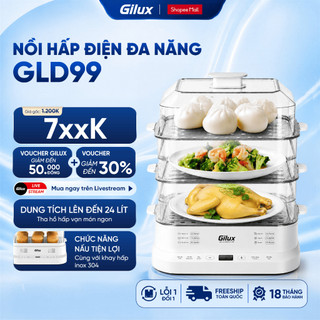 Nồi hấp Gilux 24L đa năng - Khay inox - phiên bản mới 2025 - có 3 tầng tiện lợi bảo hành 18 tháng