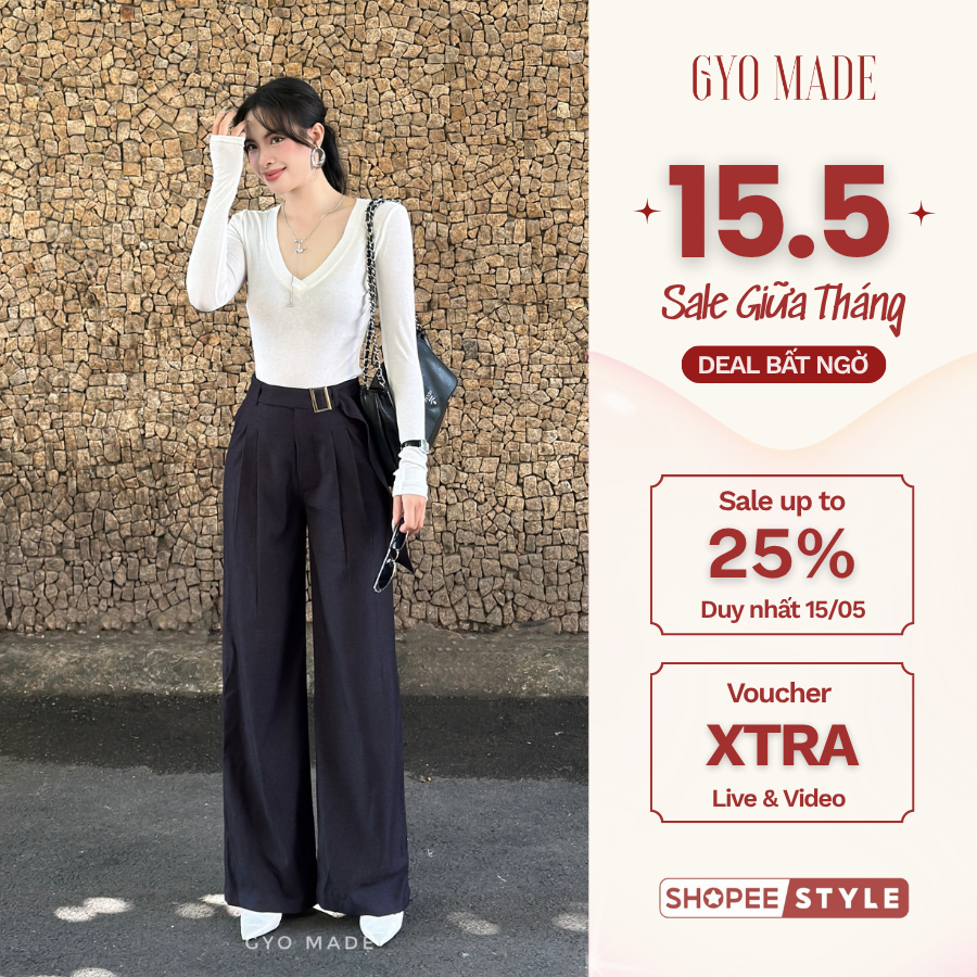 GYOMADE Denim กางเกงขากว้างผู้หญิงสีน้ําเงินเทาคุณภาพสูงพร้อมขอบเอว รูปทรงนุ่มและแบน | GQ019
