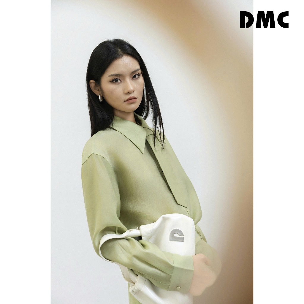คอปกเยอรมัน เสื้อเชิ้ตผูกเน็คไท DMC (เสื้อเชิ้ต Organza สีฟ้า)