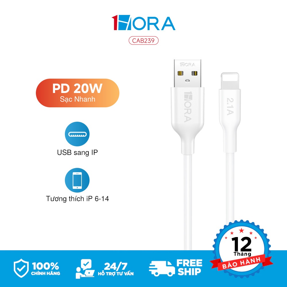 สายชาร์จเร็ว 1HORA ของแท้รองรับการชาร์จ 2.1A สําหรับ iPhone 6 ถึง 14 pro max และด้านล่าง