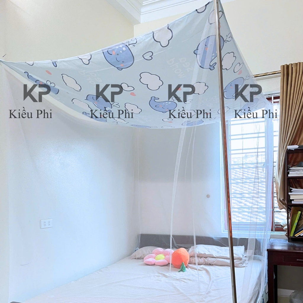 Kieu Phi Top Cold Tulle Net พร้อมผ้าคลุมเตียงป้องกันยุงแบบมีลวดลายสําหรับเตียง 1m6, 1m8, 2m Family R