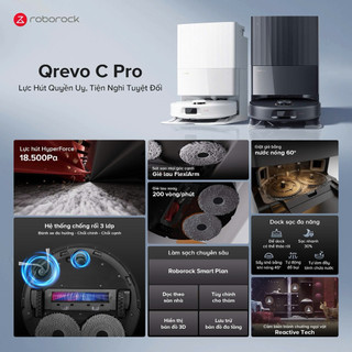 Roborock QRevo C Pro robot hút bụi lau nhà - Lực hút 18.500 Pa - Công nghệ FlexiArm