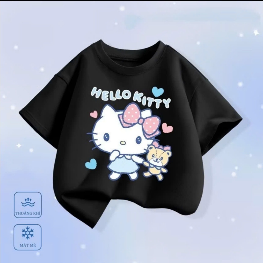 เสื้อยืด Hellokitty สําหรับเด็กผู้หญิง ผ้าคอตตอนเท่ๆ มีไซส์ตั้งแต่ 10 - 50kg