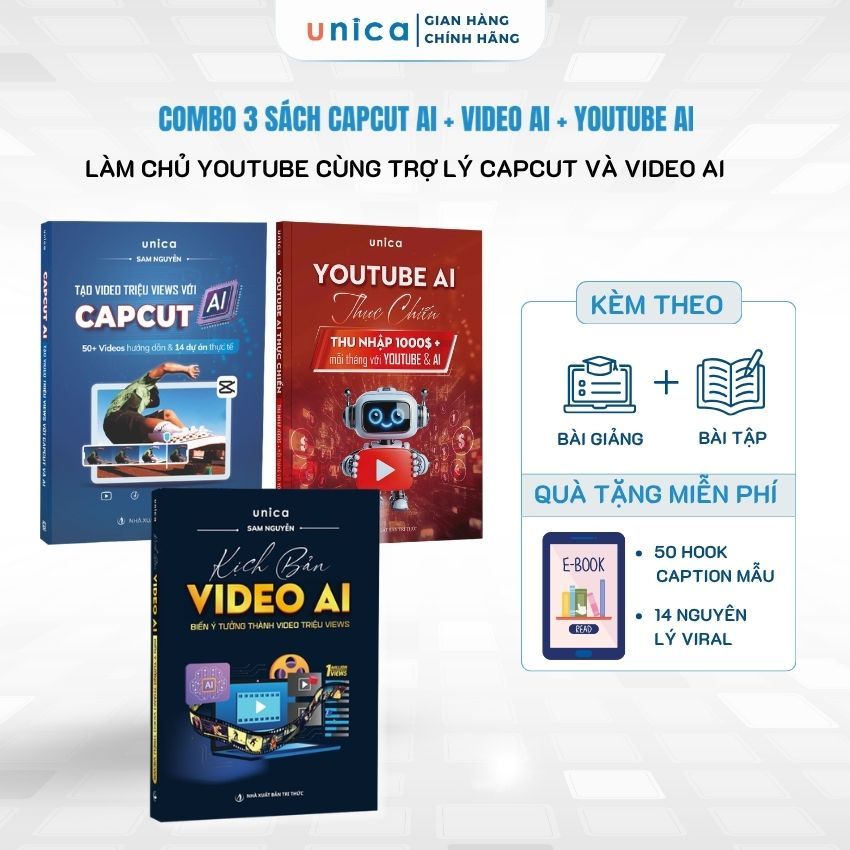 Combo 3 เล่ม Youtube - Capcut - มุมมองการสร้างวิดีโอ AI ในชีวิตจริง แหวกผ่านจาก AI