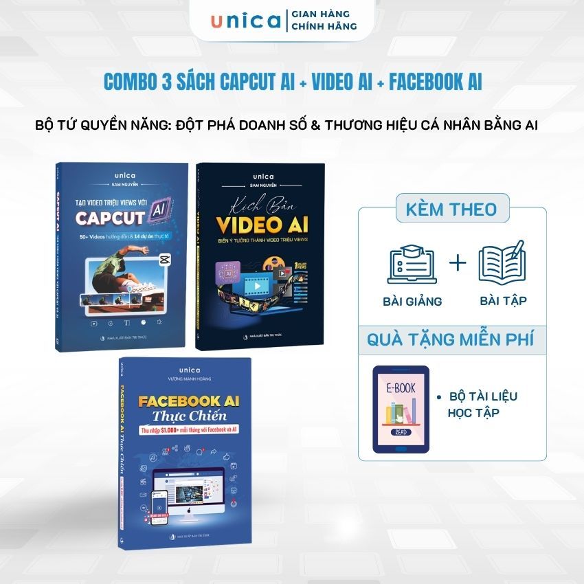 Combo หนังสือ Facebook 3 เล่ม - Capcut - วิดีโอเพิ่มความผลผลิตและตอบแทน Facebook & AI