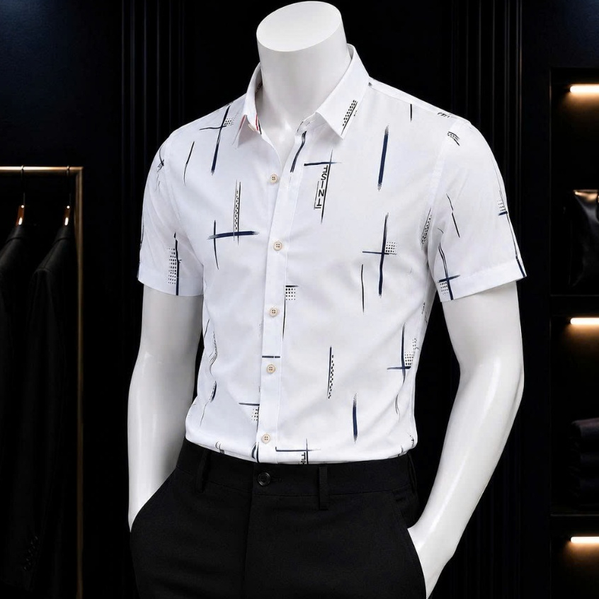 เสื้อเชิ้ตแขนสั้นผู้ชายสไตล์เกาหลีลายแฟชั่น DEAL123SHOP.