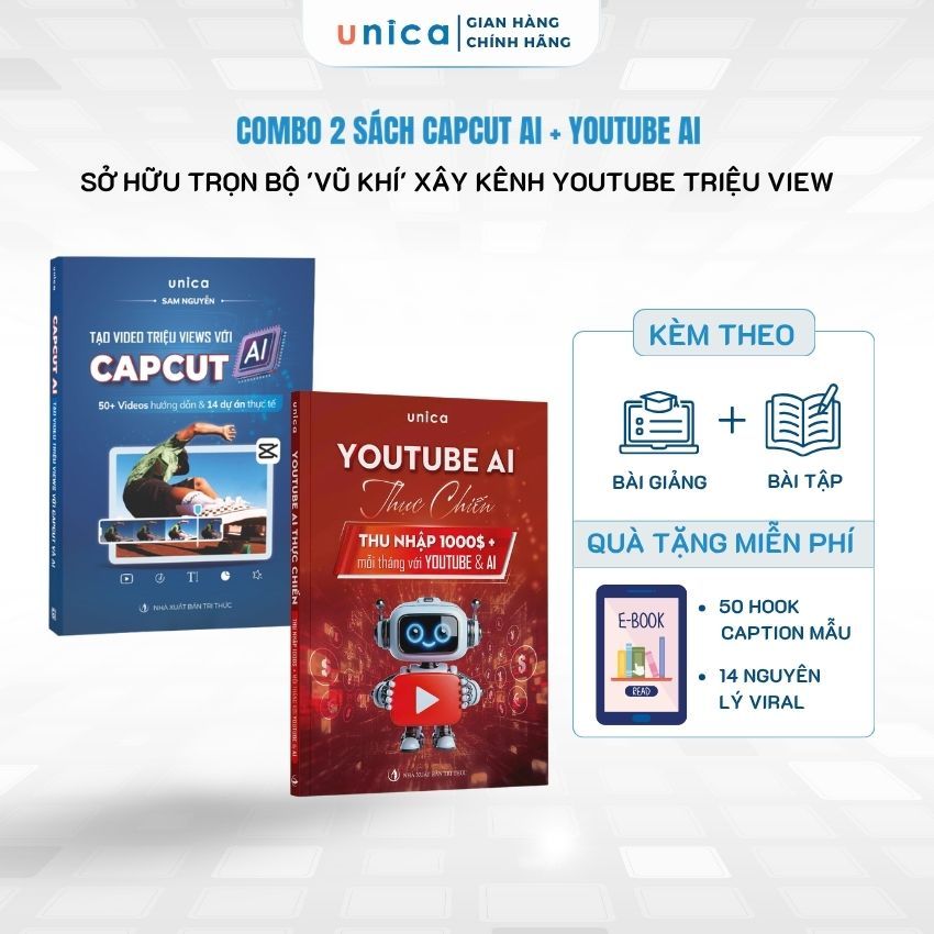 Combo 2 เล่ม : สร้างวิดีโอมุมมองล้านด้วย Capcut AI และ Youtube AI การต่อสู้ที่แท้จริง
