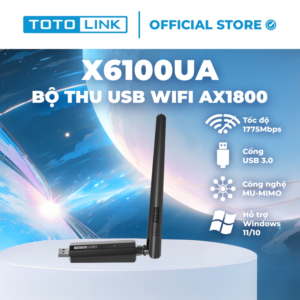 TOTOLINK X6100UA ตัวรับสัญญาณ USB Wi-Fi 6 - AX1800Mbps USB 3.0 มาตรฐาน WiFi ใช้งานง่ายสําหรับ PC & L