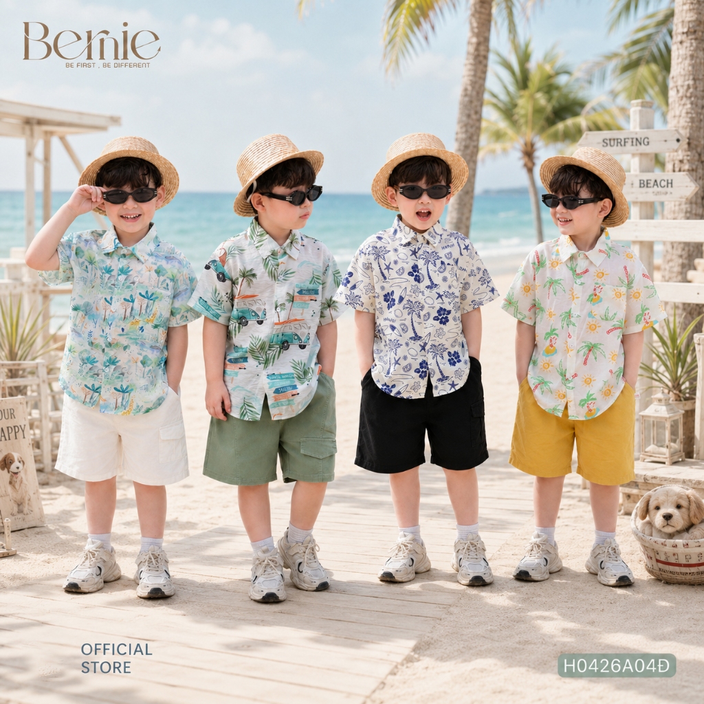ชุดเสื้อแขนสั้นชายหาดเด็กชาย Bernie - ชุดเด็กชายแขนสั้น 9-26kg - ชุดเด็กชายฤดูร้อน - H1124B41 - H042