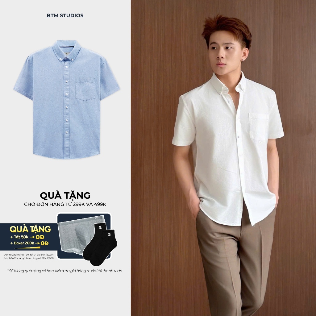 ความสง่างาม เสื้อเชิ้ตแขนสั้นผู้ชายคอปก 2 ปุ่ม ขTM ทรงปกติ ผ้าอ๊อกฟอร์ต สุดเท่ เก็บทรง 904
