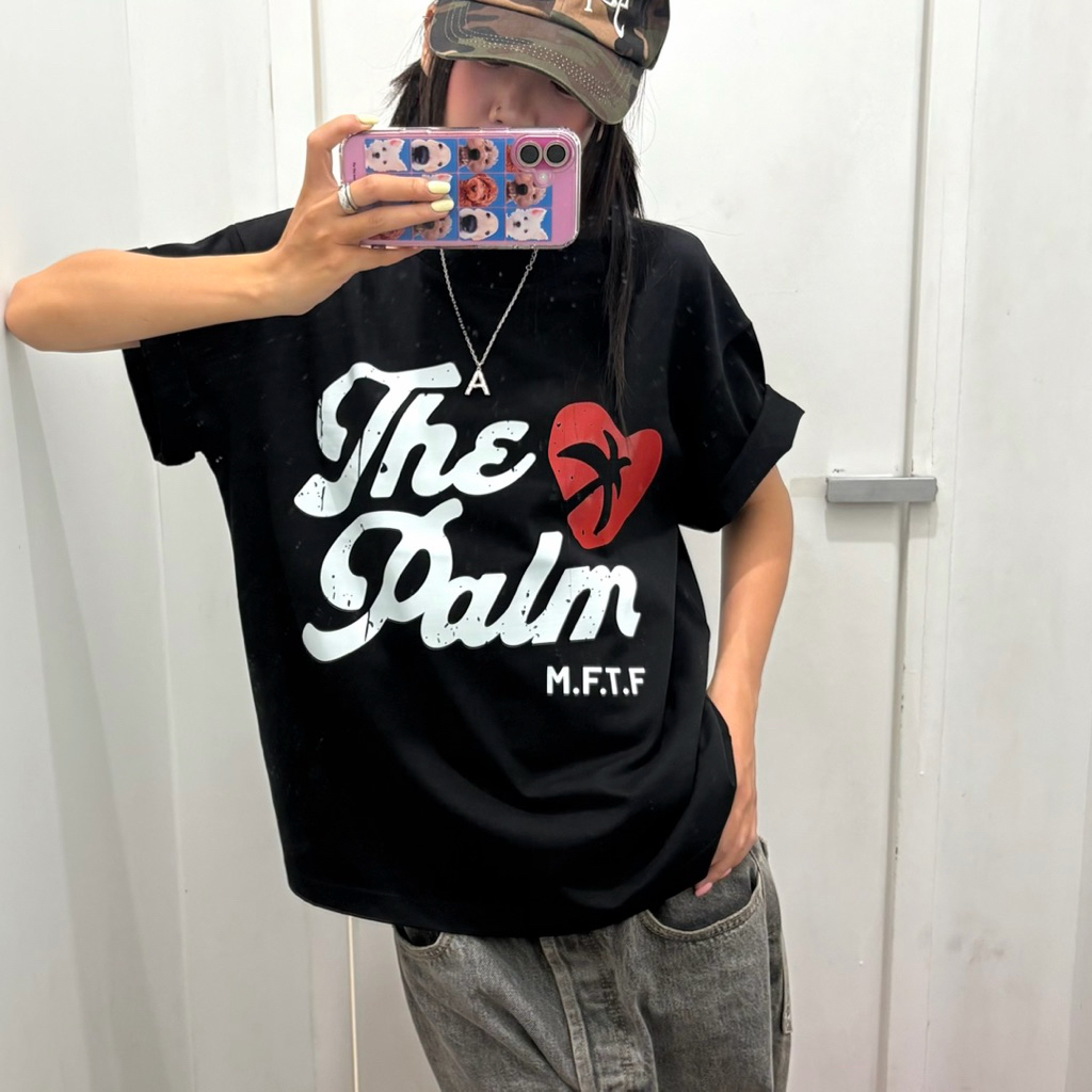 ThePalm sikon Official - เสื้อยืด Boxy Black/White "TEAM" UNISEX Men and Women