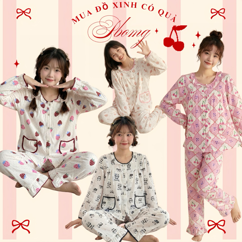 Homewear Homewear Homewear | พีบง | นุ่มหวายแขนยาวชุดชุดรอบคอสวยเลดี้สบายบ้านสวมใส่รูปแบบที่สะดวกสบา