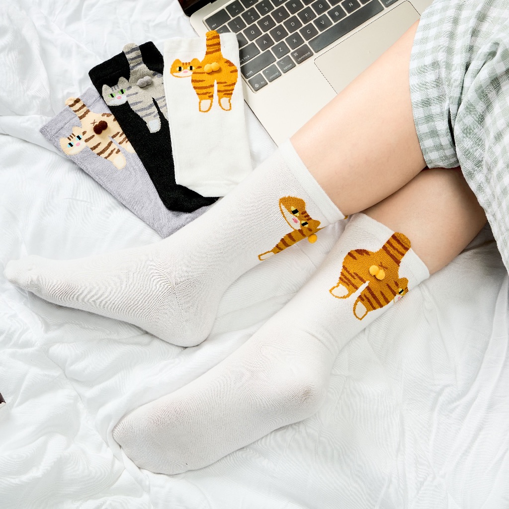 ชุดถุงเท้าคอปกสูง 3 คู่ลายแมวน่ารัก SOCKSWORLD รุ่นใหม่ Super Hot สไตล์เกาหลี SWF408