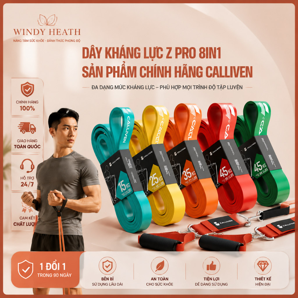 Z Pro 8 IN 1 วงต้านทานยิม WindyHeat - Combo ซื้อพร้อมอุปกรณ์เสริมพยุงแขน ขา และหน้าอกที่บ้าน