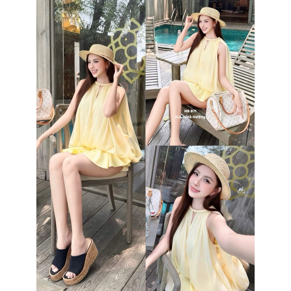 HBB71 ชุดผ้าไหมที่ออกแบบมาด้วยเสื้อคล้องคอแบบขาบานผู้หญิง ชุดชั้นในป้องกัน