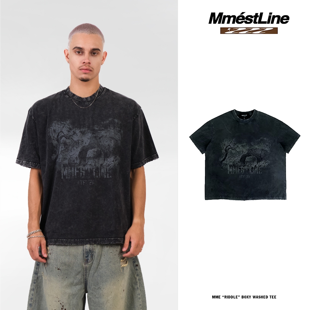 เสื้อกล้าม Wash "RIDDLE" เสื้อยืด MME ผ้าฝ้ายพรีเมี่ยม แบบกล่อง