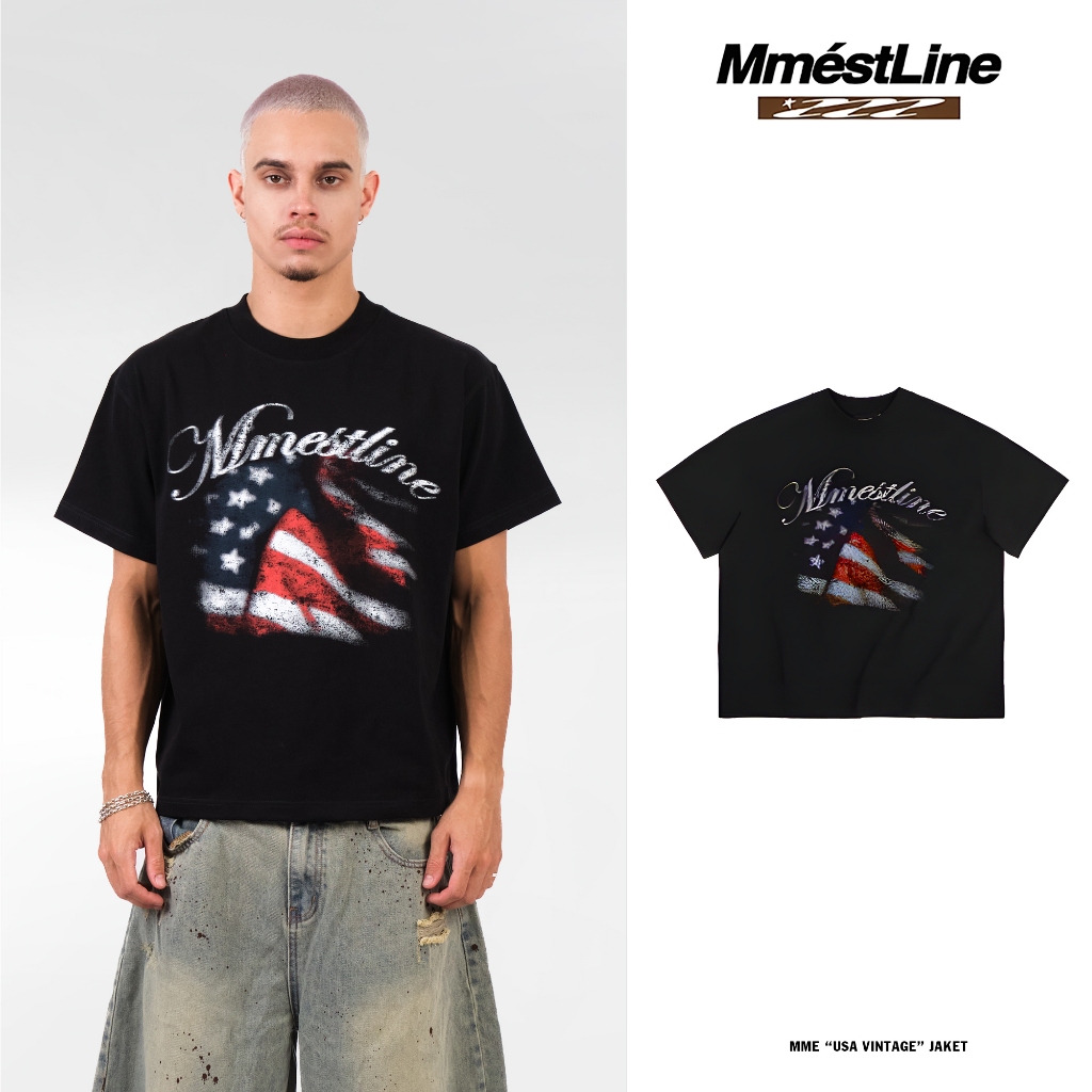 เสื้อกล้าม เสื้อยืด "USA VINTAGE" ในรูปแบบ Boxy ผ้าฝ้ายพรีเมี่ยม นูน และงานสกรีนผ้าไหม Traode จมอยู่ใต้น้ํา